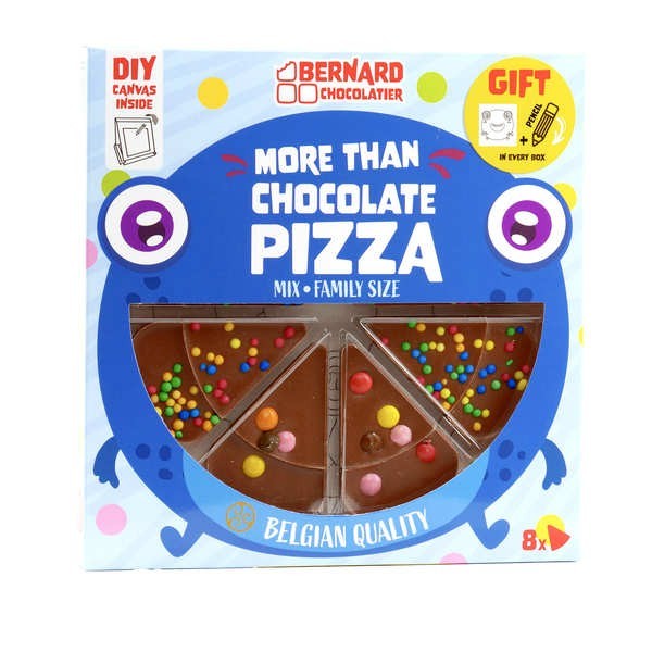 Pizza 8 parts en chocolat au lait décoré de confiseries - La pizza de 105g