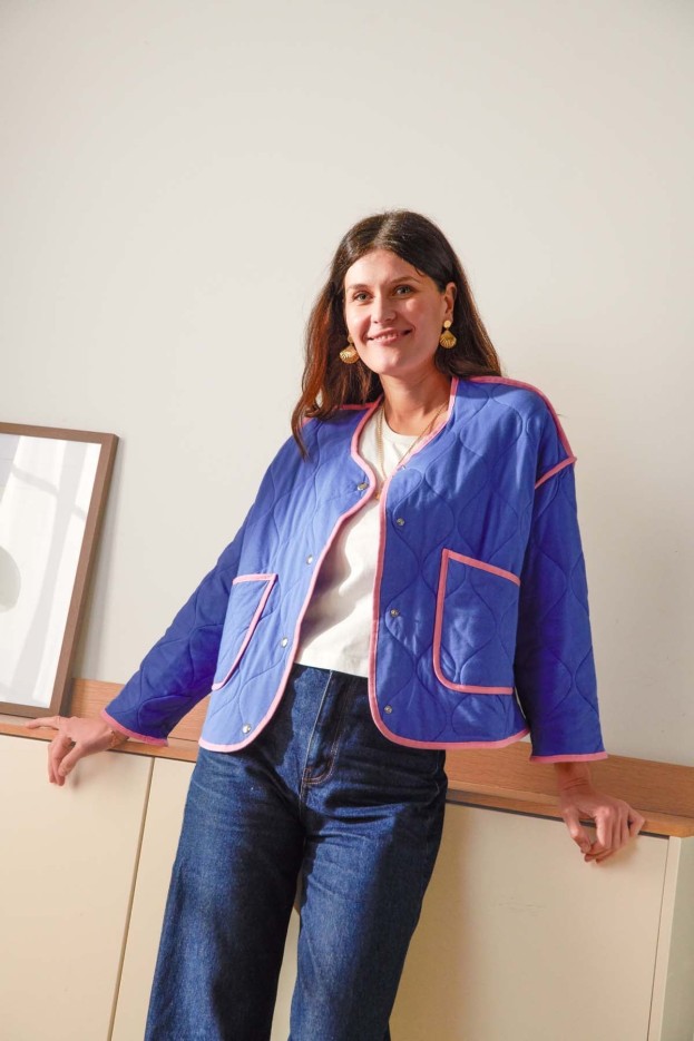 Veste Bleu Et Rose en Coton