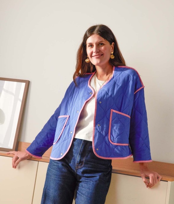 Veste Bleu Et Rose en Coton