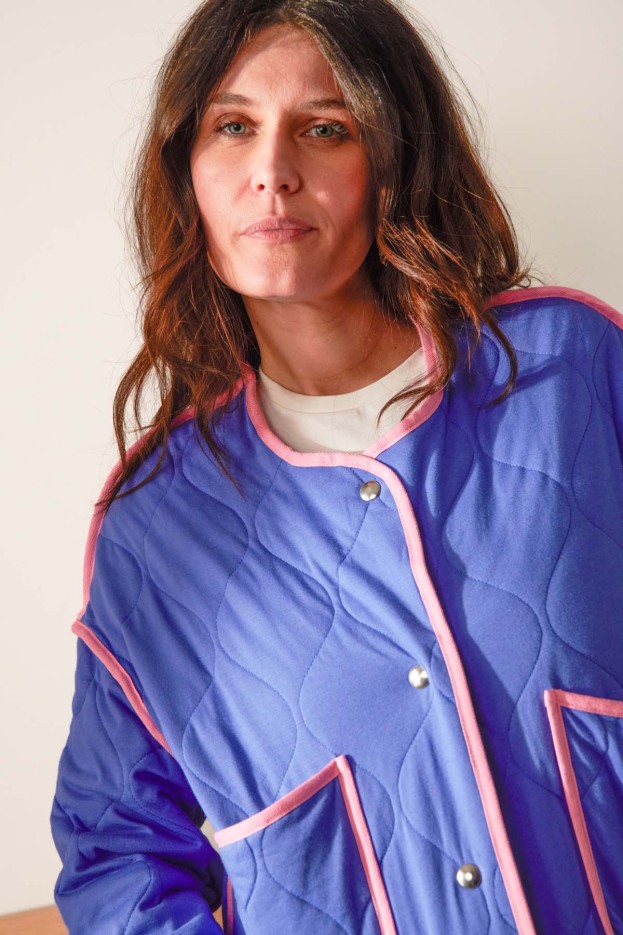 Veste Bleu Et Rose en Coton