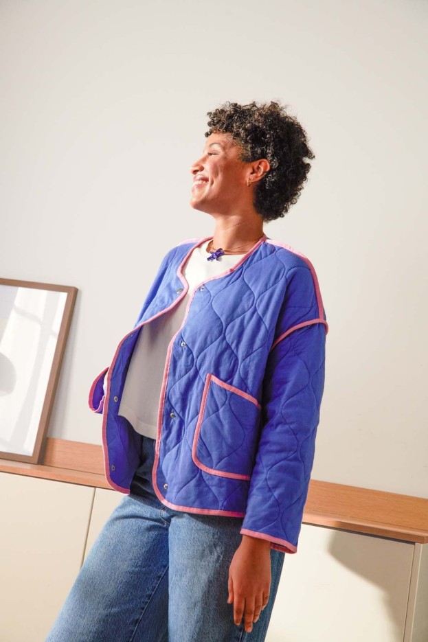 Veste Bleu Et Rose en Coton