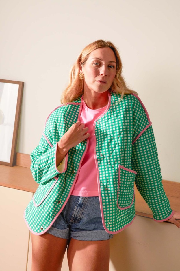 Veste coton vichy vert