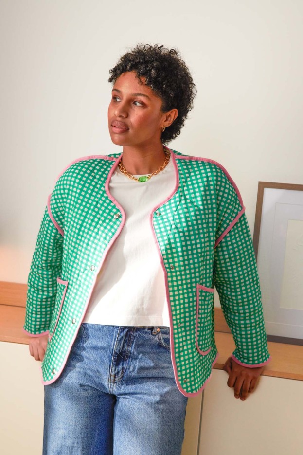 Veste coton vichy vert