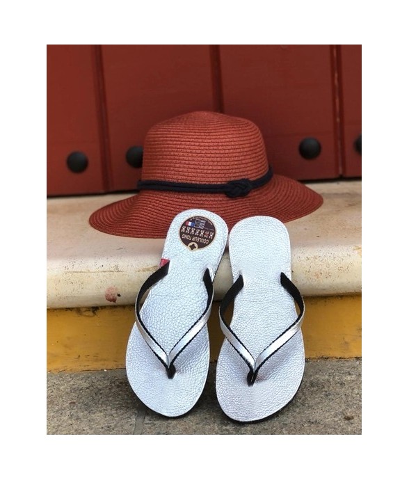 Tongs Cuir Métallisé BB Argent