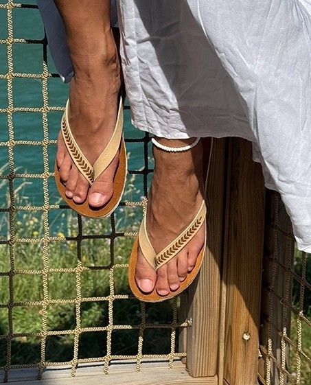 Tongs Cuir ROMA Ecru