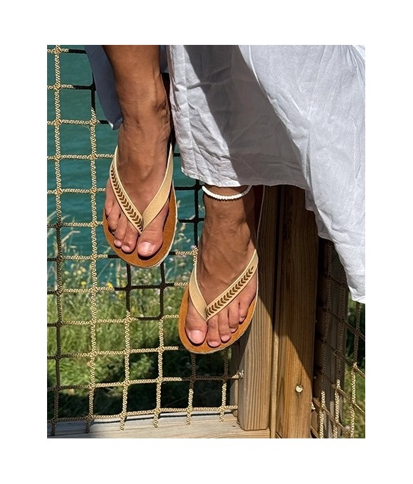 Tongs Cuir ROMA Ecru