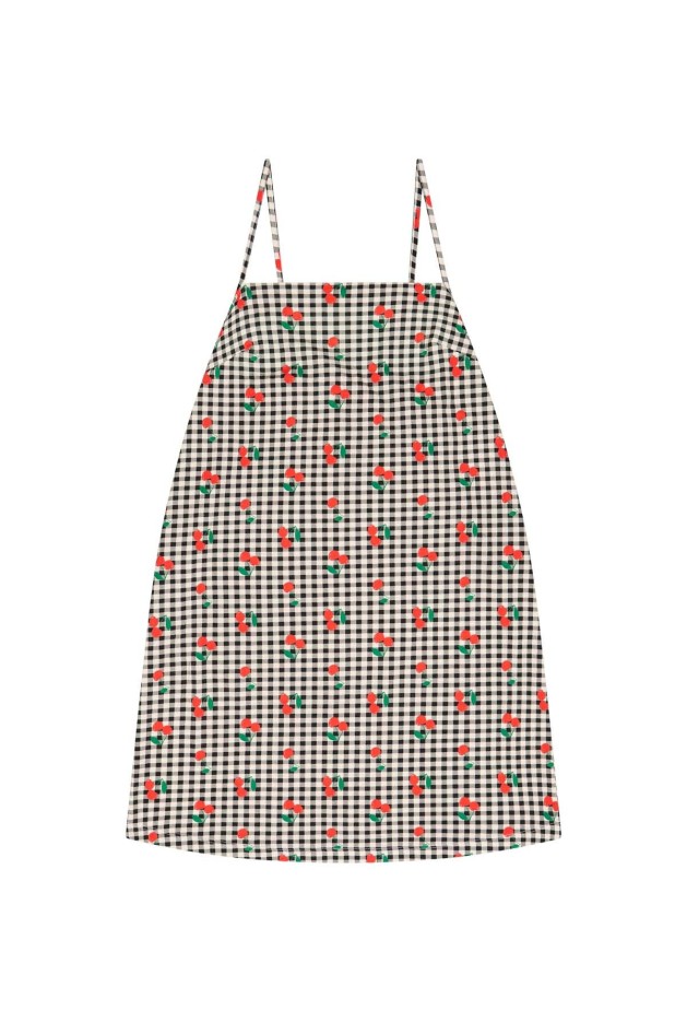 Robe fine bretelle en coton imprimé vichy noir