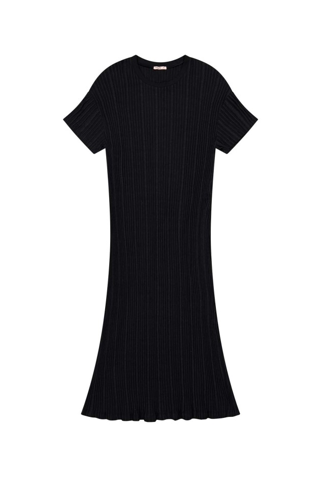 Robe longue t-shirt  plissée noir Coton Bio