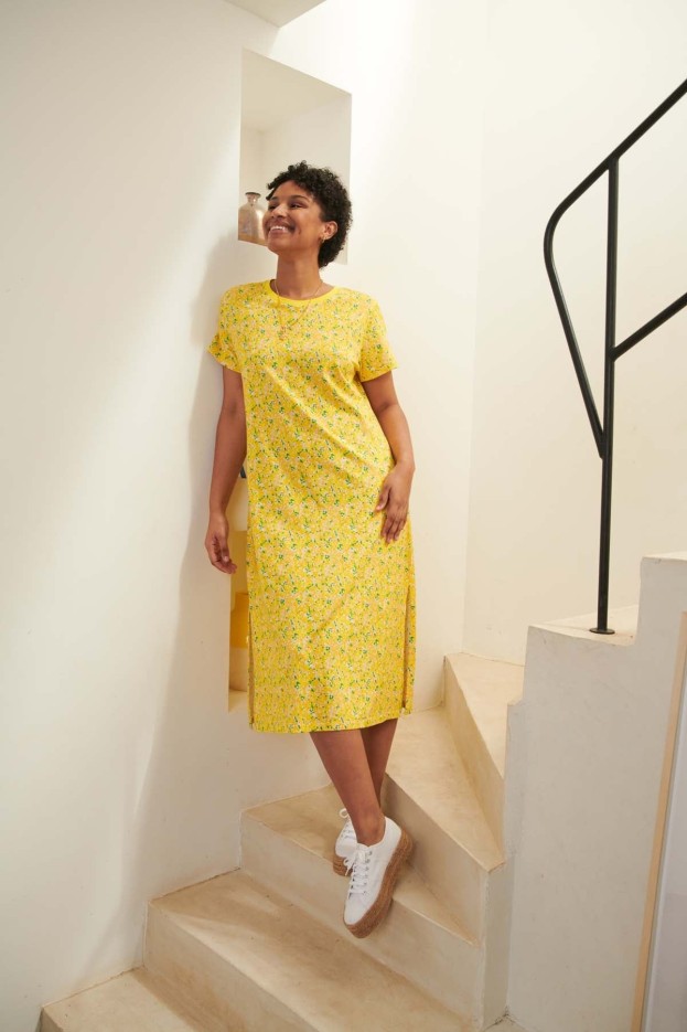 Robe longue t-shirt Confettis Jaune Coton Bio