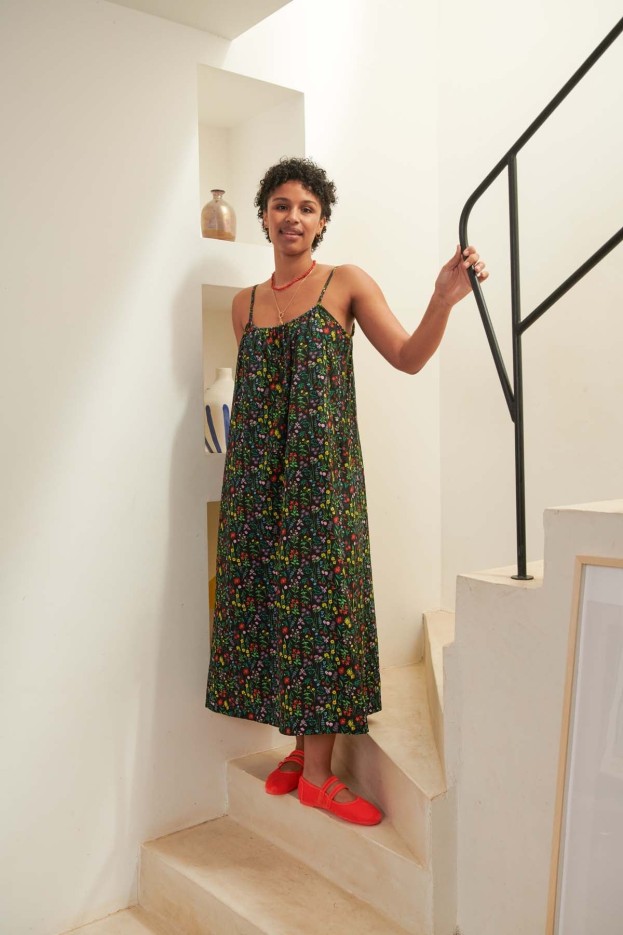 Robe longue à bretelles Pampa Noir