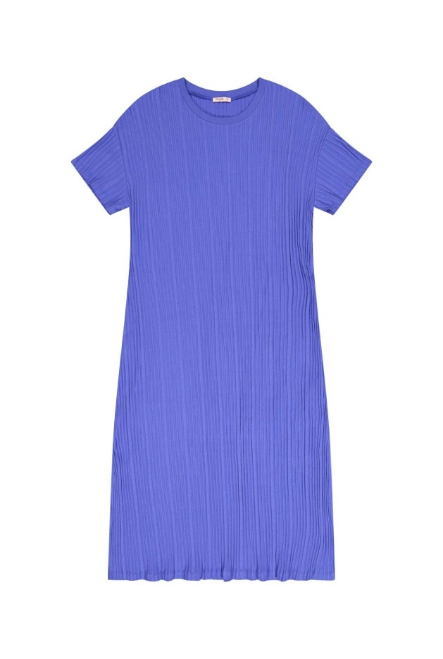 Robe longue t-shirt plissée bleu Coton Bio
