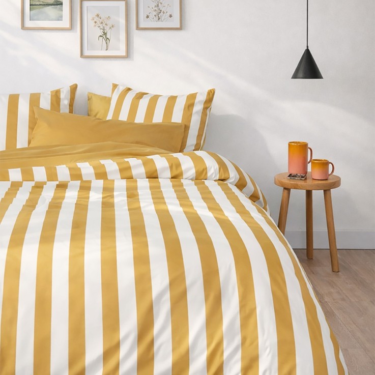 Parure de lit imprimée en percale de coton bio, taies rectangles, LA LARGE RAYURE