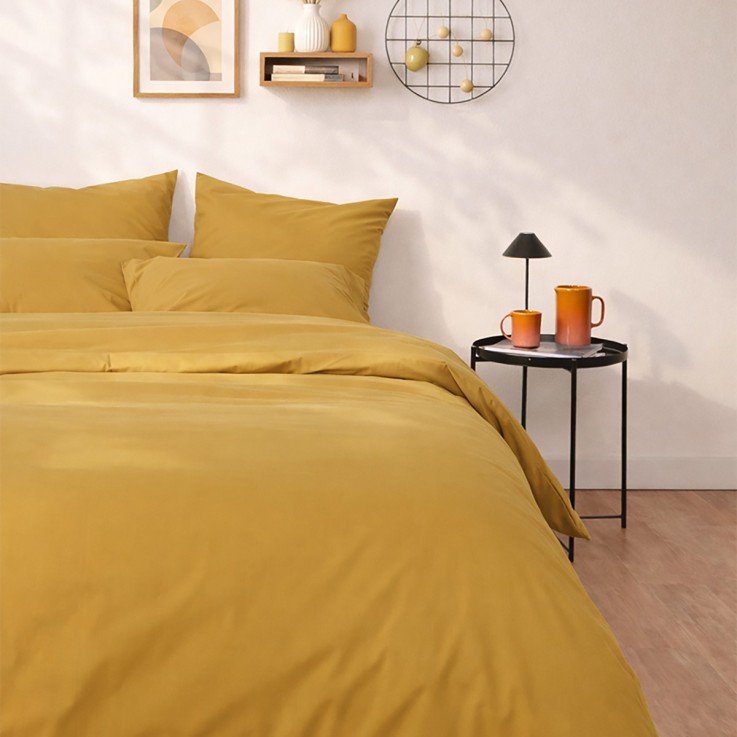 Parure de lit unie en percale de coton bio, taies carrées, LES ESSENTIELS