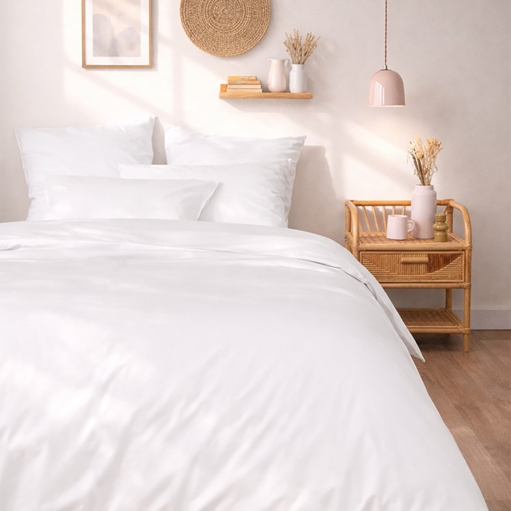 Parure de lit unie en percale de coton bio, taies rectangulaires, LES ESSENTIELS
