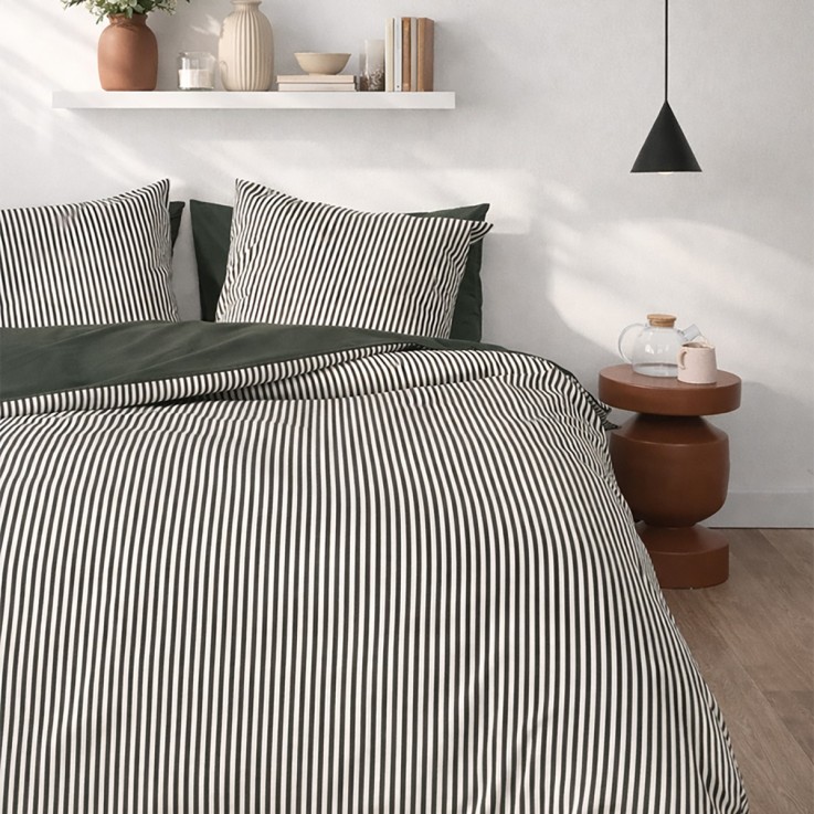 Parure de lit imprimée en percale de coton bio, taies carrées, LA FINE RAYURE