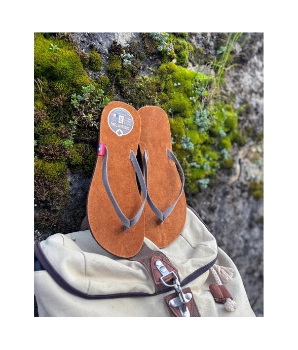 Tongs Mixtes Cuir PLUME Sable