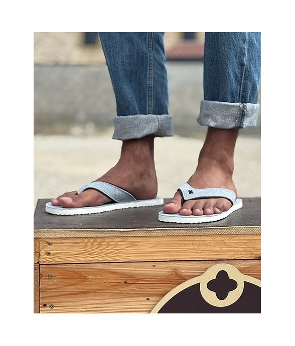 Tongs Mixtes Cuir JEAN Bleu