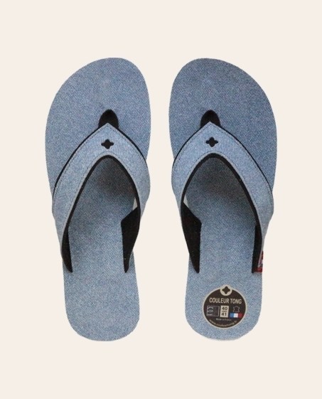 Tongs Mixtes Cuir JEAN Bleu