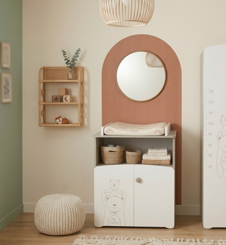 Commode à langer 2 portes Teddy 97x76x66cm en bois