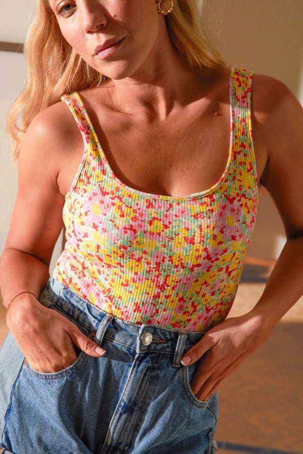 Body débardeur coton imprimé Confettis Campagne Coton Bio