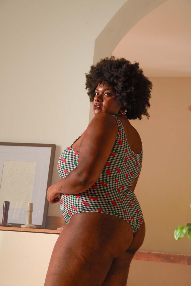 Body débardeur coton imprimé Vichy Cerises Noir Coton Bio