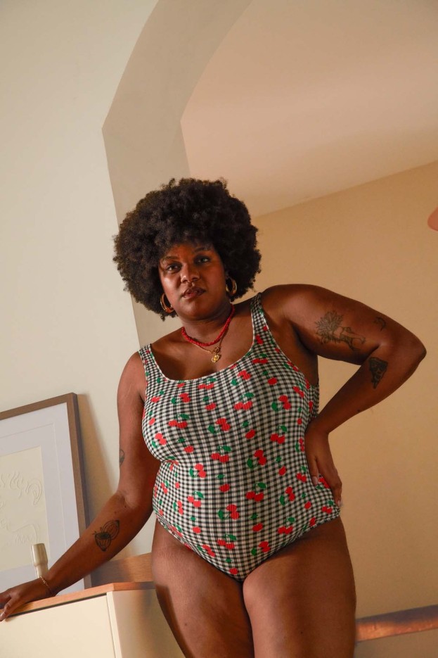 Body débardeur coton imprimé Vichy Cerises Noir Coton Bio