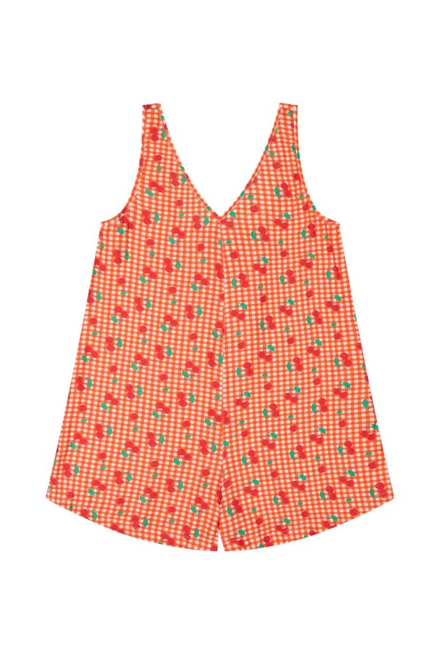 Combishort Viscose Imprimée Vichy Cerises Rouge