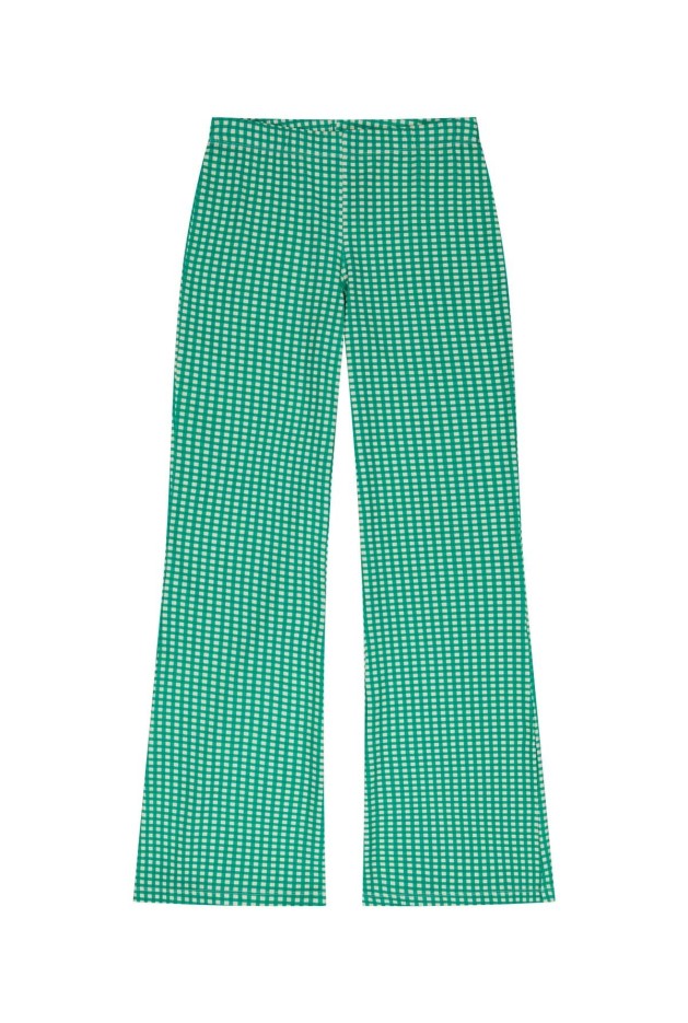 Pantalon coton évasé imprimé vichy vert