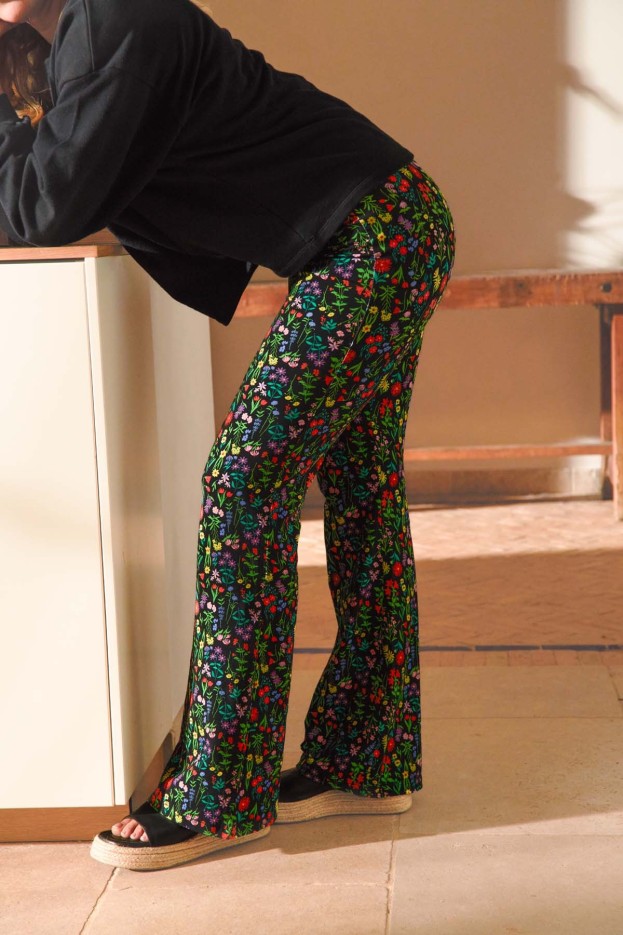 Pantalon coton évasé imprimé Pampa noir