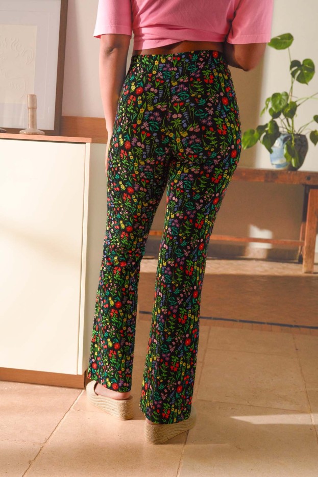 Pantalon coton évasé imprimé Pampa noir
