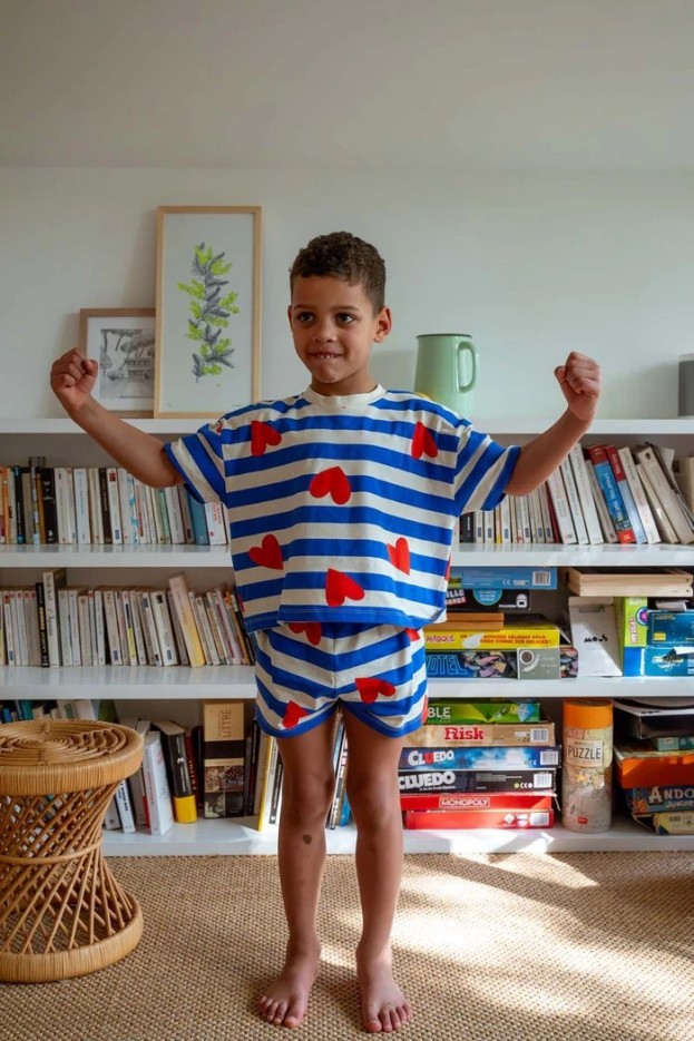 Pyjama enfant coton imprimé marinère coeurs