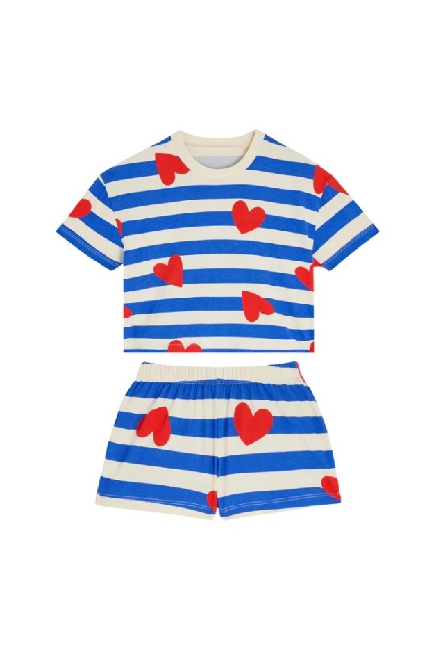 Pyjama enfant coton imprimé marinère coeurs