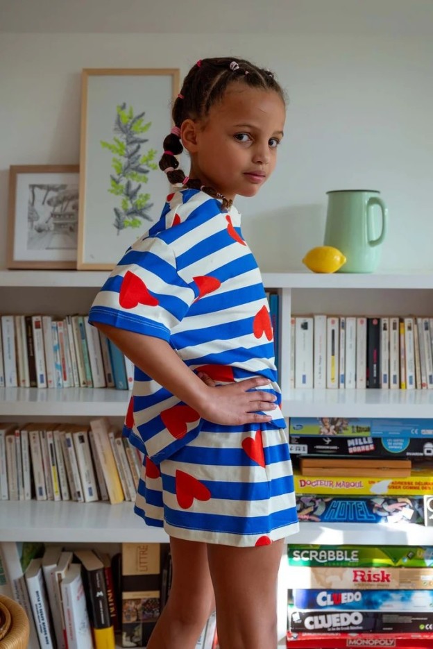 Pyjama enfant coton imprimé marinère coeurs