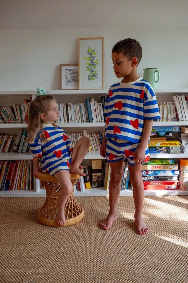 Pyjama enfant coton imprimé marinère coeurs