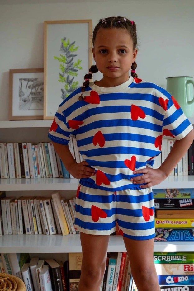 Pyjama enfant coton imprimé marinère coeurs