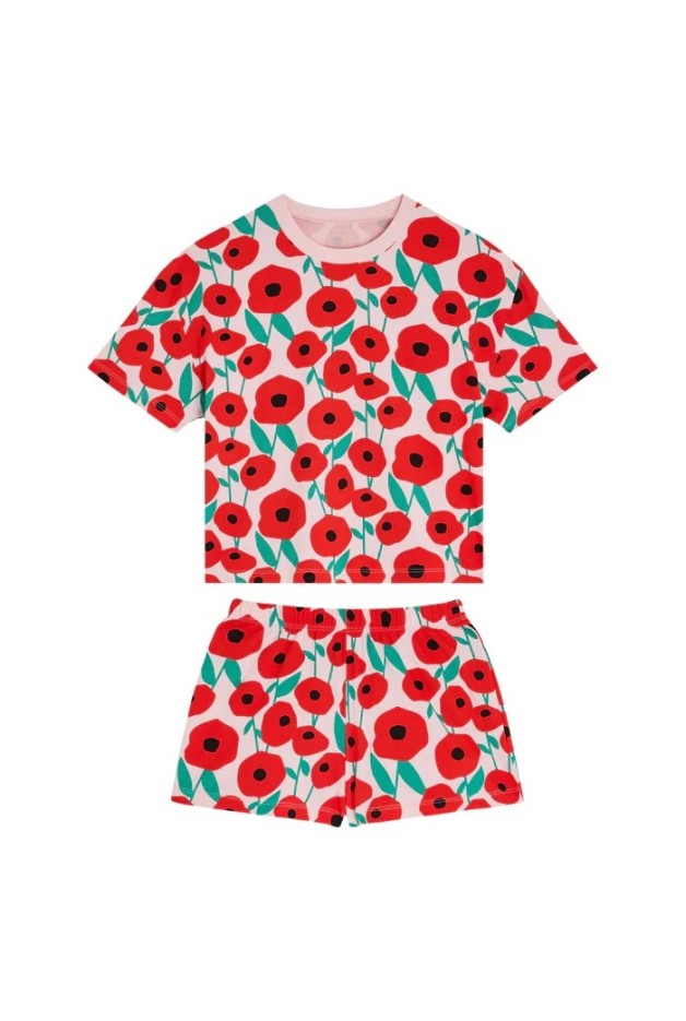 Pyjama enfant coton imprimé coquelicots rose