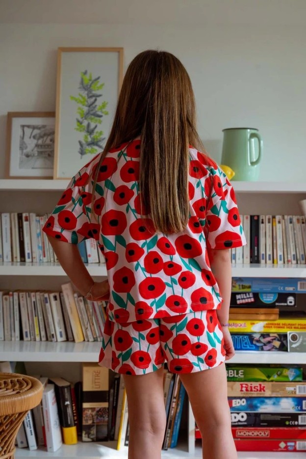 Pyjama enfant coton imprimé coquelicots rose