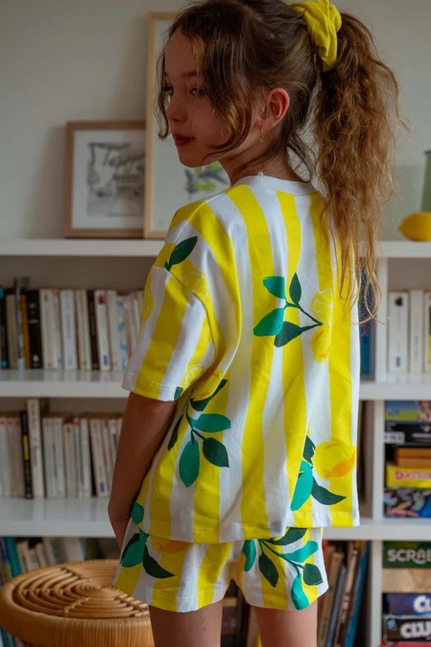 Pyjama enfant coton imprimé citron