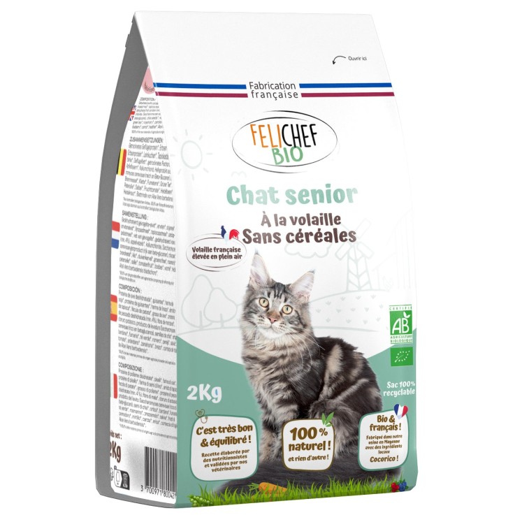 Felichef - Croquettes Sans Céréales Bio à la Volaille pour Chat Senior 2kg