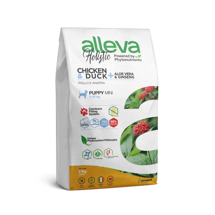 Alleva - Croquettes Sans Céréales Poulet et Canard pour Chiot de Petite Taille 2kg