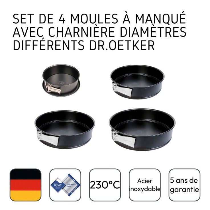 Set de 4 moules à manqué à charnière 18 cm + 24 cm + 26 cm + 28 cm Dr.Oetker Tradition