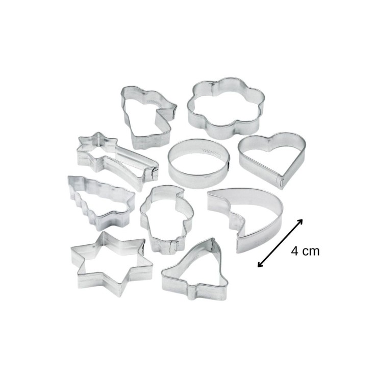 Lot de 10 emporte-pièces de Noël en inox - 3 à 7 x 1,7 cm