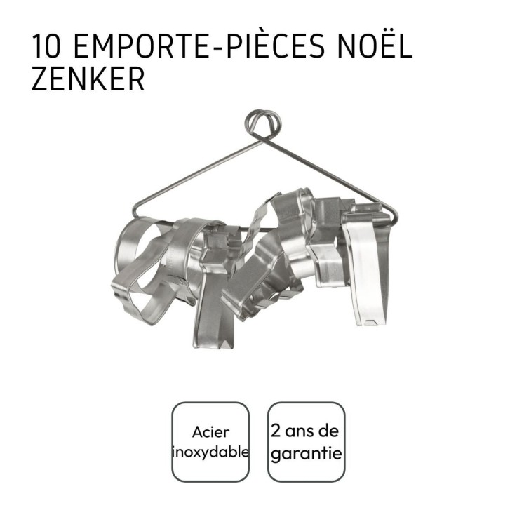 Lot de 10 emporte-pièces de Noël en inox - 3 à 7 x 1,7 cm