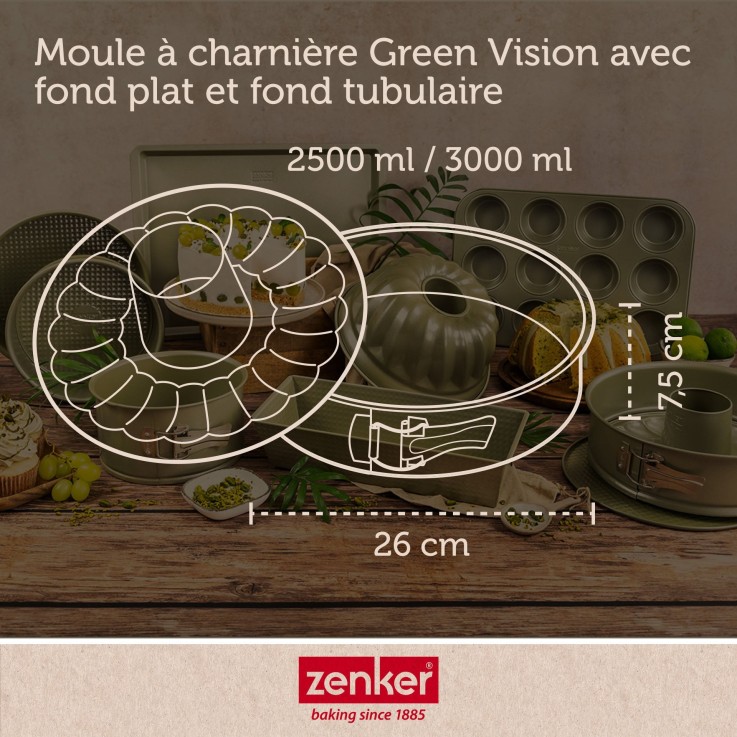 Ensemble de 2 Moules à manqué et à savarin double fond 26 cm Zenker Green Vision