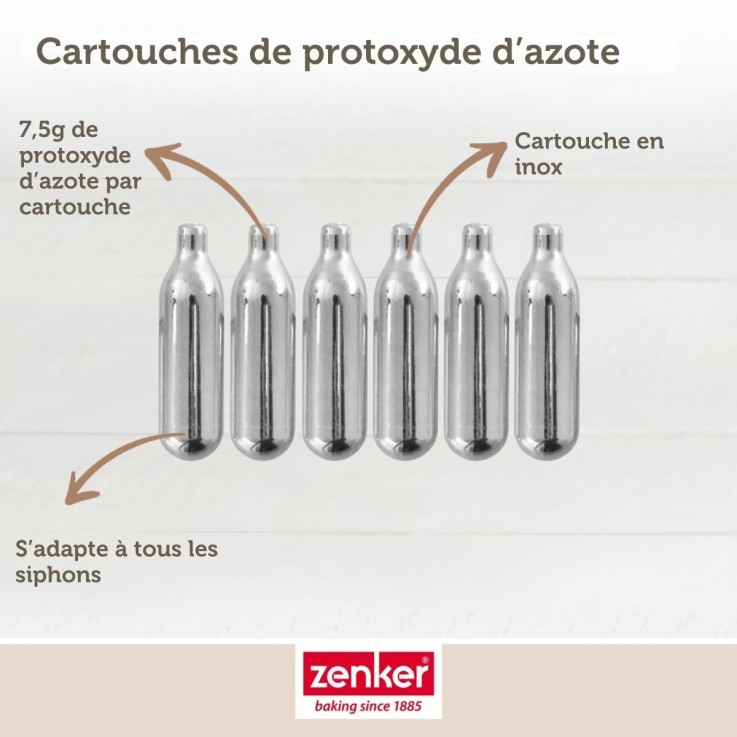 Cartouches pour siphon à chantilly en inox - lot de 6 - 7,5 g