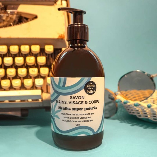 Savon Visage, Main et Corps Menthe Super Poivrée Bio (500 ml)