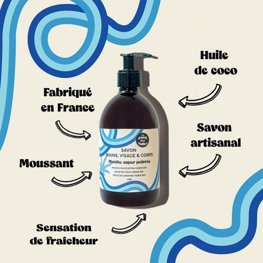Savon Visage, Main et Corps Menthe Super Poivrée Bio (500 ml)