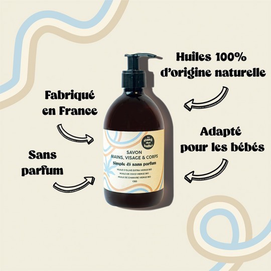 Savon Visage, Main et Corps Sans Parfum Bio (500 ml)