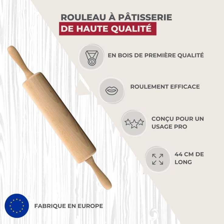 Rouleau à pâtisserie en bois - 25 cm