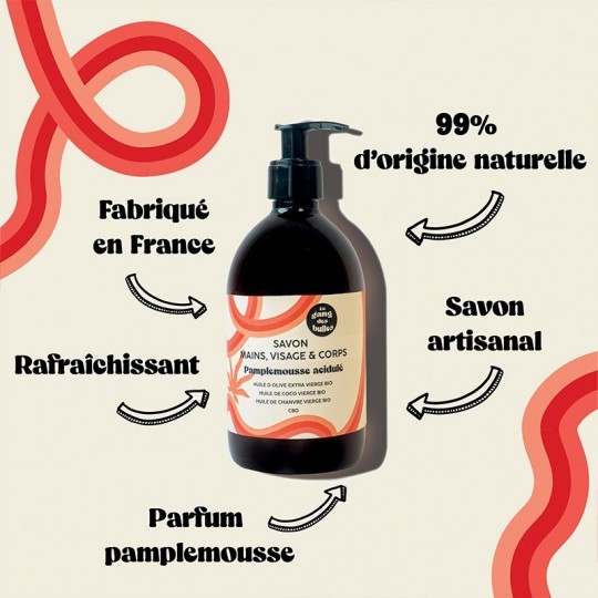 Savon Visage, Main et Corps Pamplemousse Acidulé Bio (500 ml)